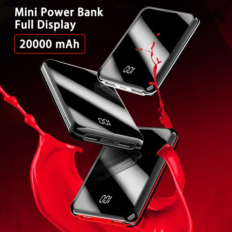 20000mAh портативный мини внешний аккумулятор с зеркальным экраном цифровой для