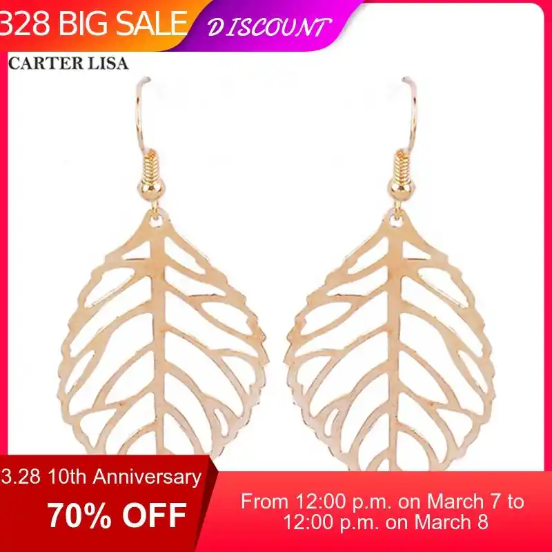 Carter lisa oco folha de prata ouro planta gota balançar brincos para feminino menina moda jóias festa presentes de natal pendientes