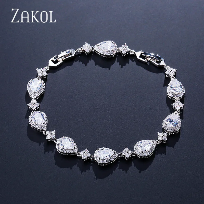 Модный браслет и ZAKOL из белого золота с фианитами в форме капли воды украшения для