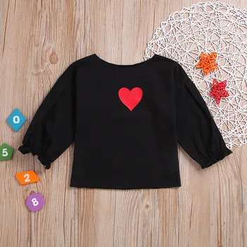 

Girl's T-shirt cotton children's clothing solid color love printing bottoming shirt bubble long sleeve shirt