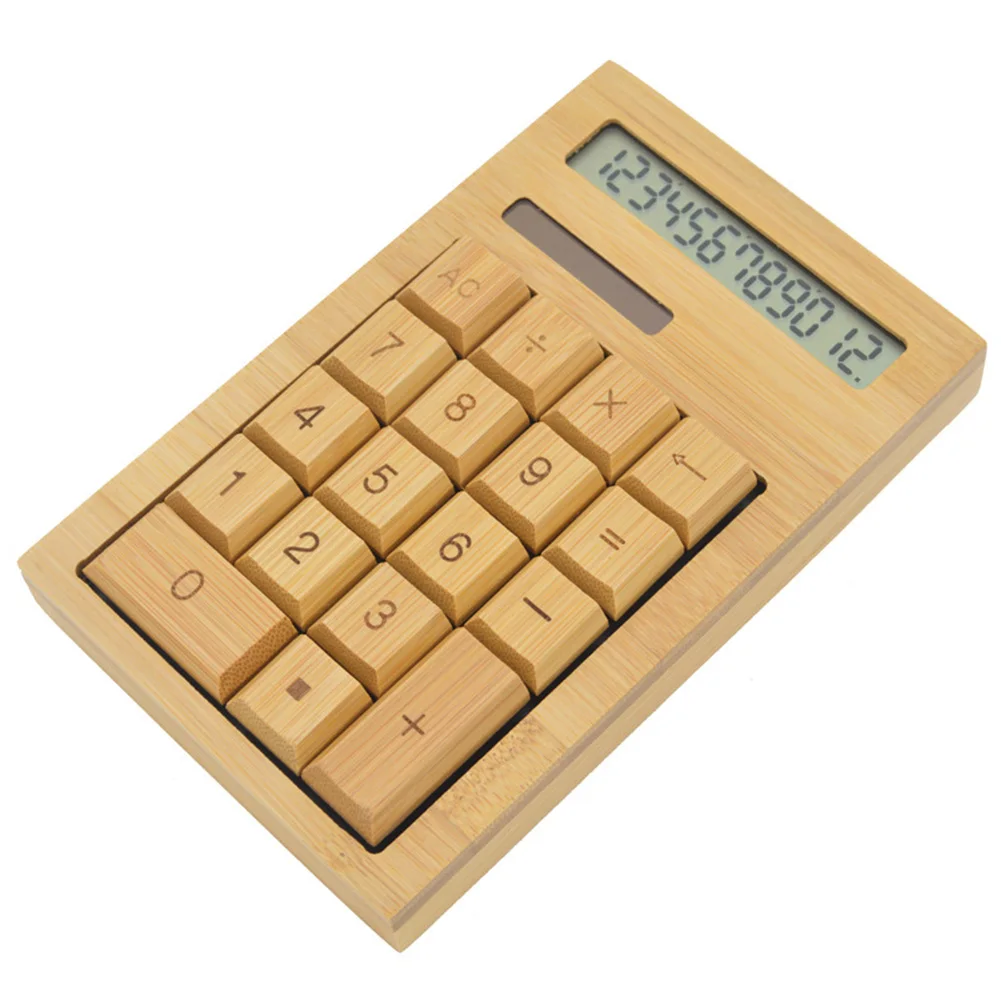 Calculadora de Mesa Exibição de Escritório em Casa Calculadoras de Bambu com 12 Funcional Energia Solar Dígitos Grande Nova Chegada