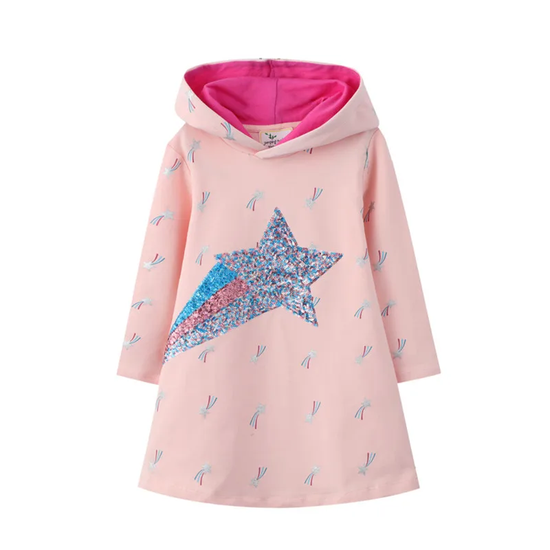 Fashion Children Dresses Cotton Princess Girls Dress with Hooded Unicorn Beading