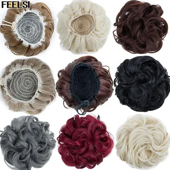 

Synthetic Flexible Half pack Hair Buns Curly Chignon Elastic Messy Wavy Scrunchies Wrap For Ponytail Extensions brown For Women