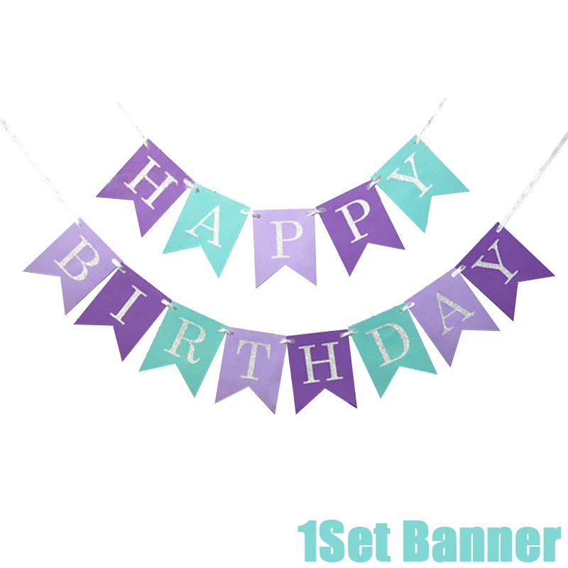 1set banner A Девичьи вечерние платья Русалочки с хвостом русалки, воздушные шары Русалочки на день рождения, пригласительные открытки, детские украшения для вечеринок на день рождения - Цвет: 1set banner A