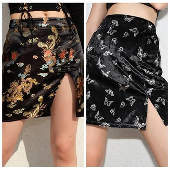 

Spring And Summer 2020 Women's New Retro Chinese Style Irregular Split Slim Wrap Hip Skirt Embroidery Skirt