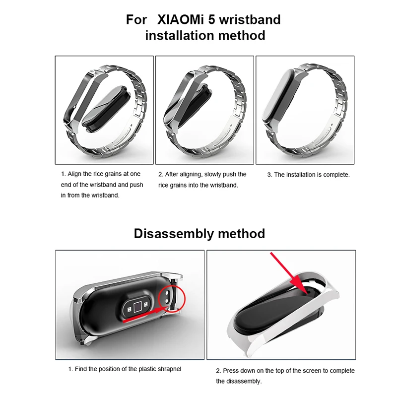 Ремешок металлический для Xiaomi Mi Band 3 4 5 браслет из нержавеющей стали без винтов