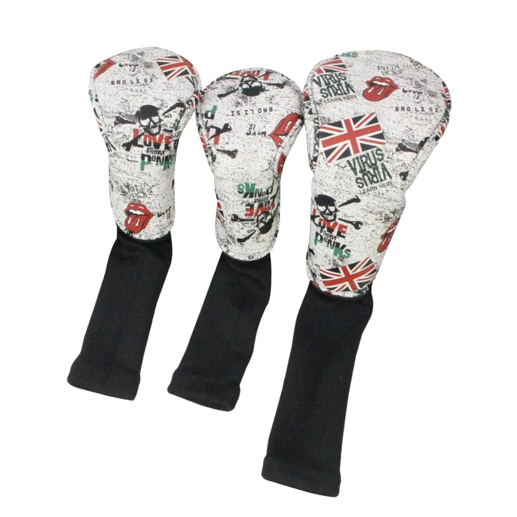 3 Sets Skull Golf Club Headcover 460cc Driver Wood Head Cover No. 1 3 5 Golf Head Cover 1 3 5 Sports Golfer Gift
