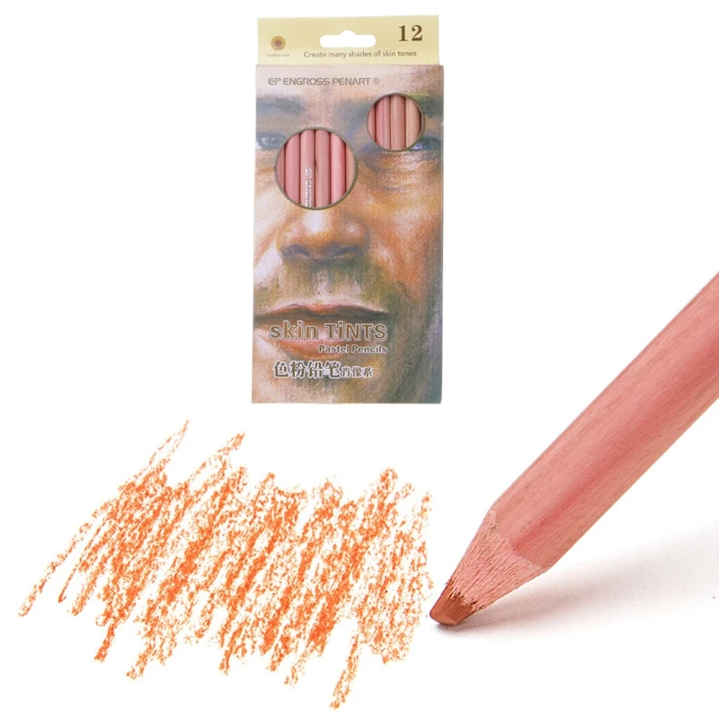 12Pcs Professional Soft Pastel Pencils Wood Skin Tint Pastel Colored Pencil
