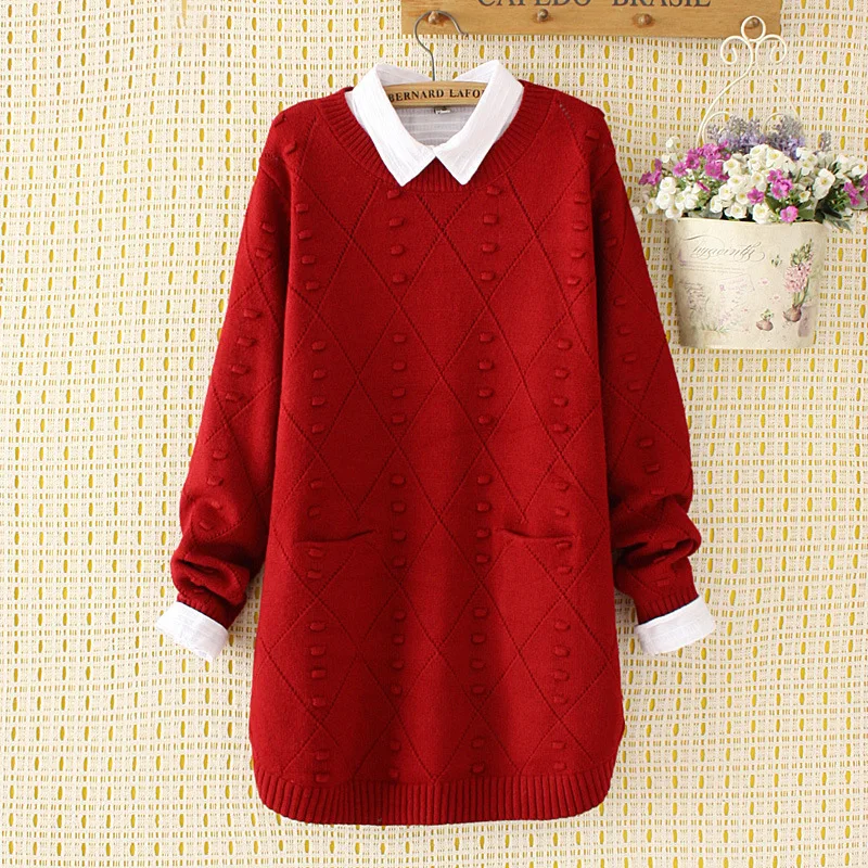 

2018 Fall And Winter Clothes Korean-style Simple Loose Fat Mm Hollow out Stereo Embellishment Dual Pocket Sweater