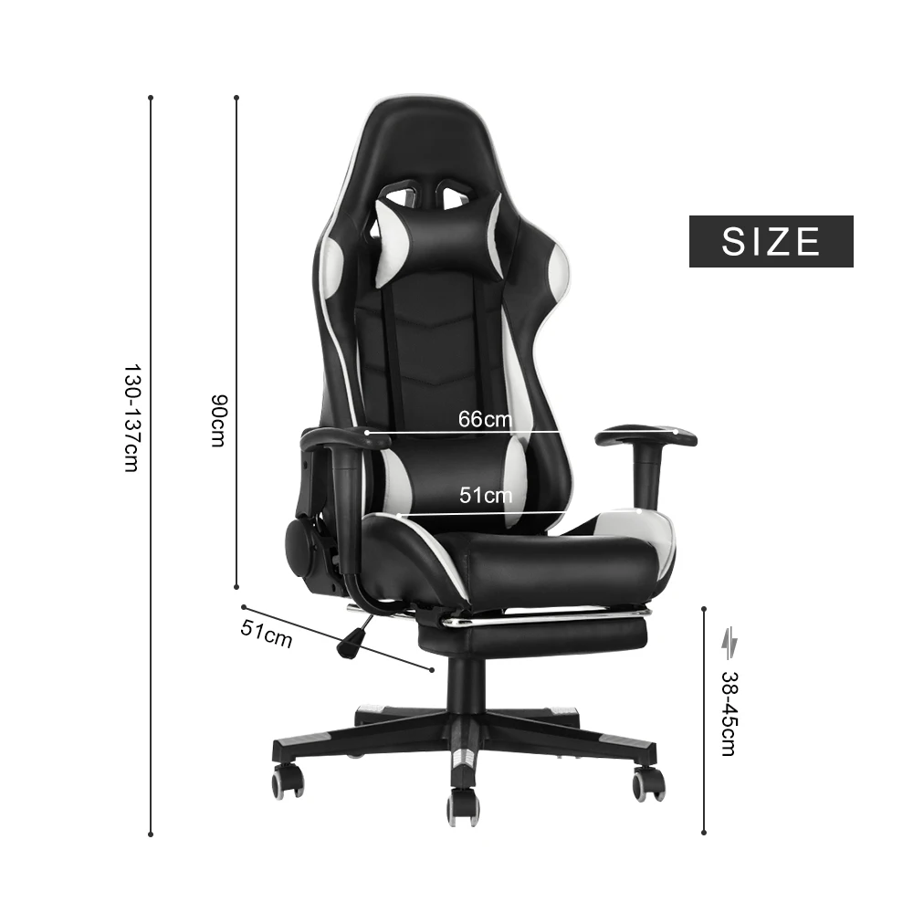 Gaming Sport Chair Swivel Gas Lift Lockable Reclining Chair with 5 Wheels Office Chair Adjustable Seat Height Pu Leather Seater