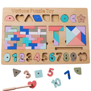 

1 Set Wooden Puzzles 5 in 1 Intellectual Puzzle Board Toy Children's Digital Shape Puzzle Jigsaw Puzzle Toys For Kids Gift