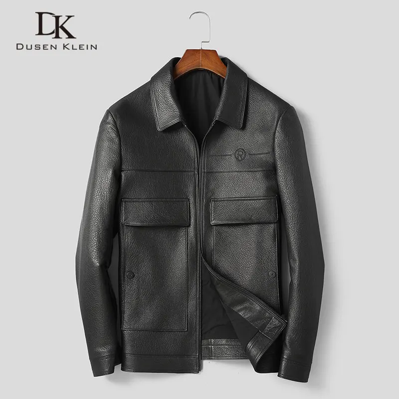 Men Genuine Leather Jacket Real Sheepskin Jackets Casual Short Black Pockets Autumn New Jacket for Man 9011