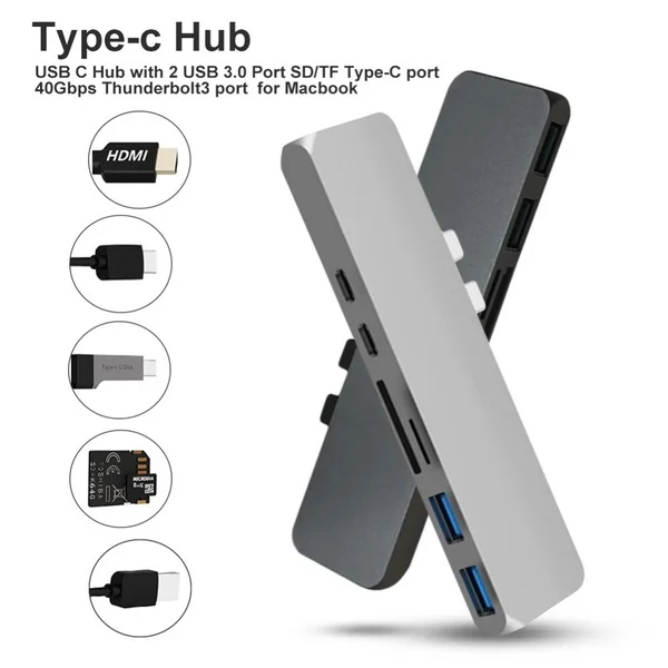 7в1 Тип C USB C концентратор двойной адаптер 3,1 порт кардридер 4K HDMI для MacBook Pro