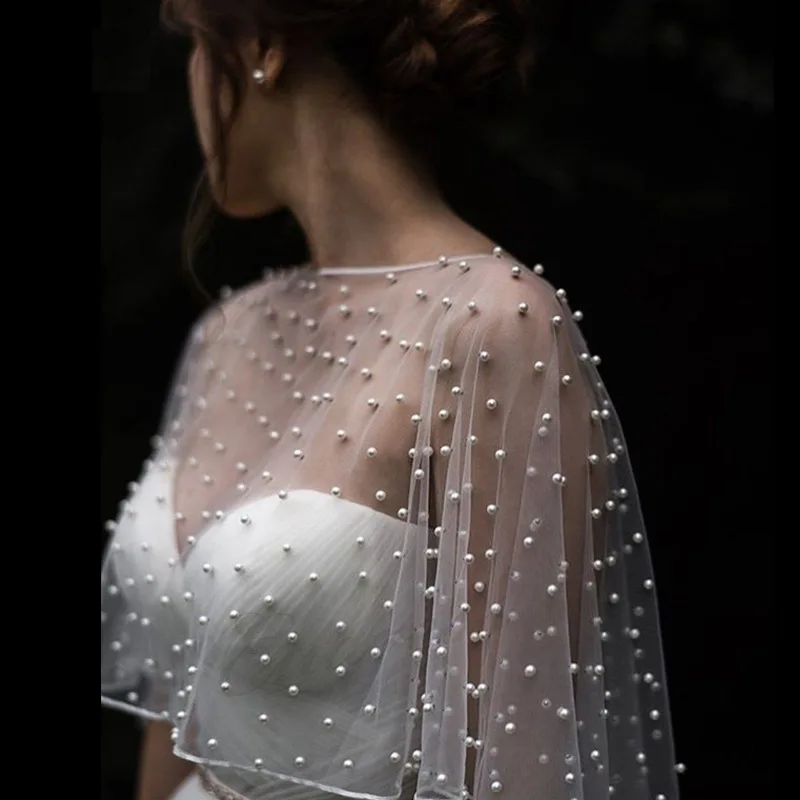 

Vintage Real Picture New Soft Tulle Beaded Wedding Wraps Bolero Jacket Jewel One Size White Ivory Simple Shawl Custom Jackets