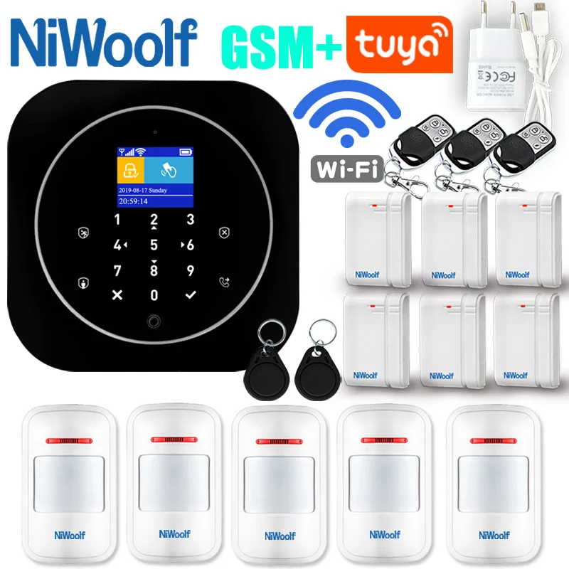 Comprar Sistema de alarma GSM Wifi GSM alarma intercomunicador Control remoto Autodial 433MHz detectores IOS Android Tuya APP Control teclado táctil