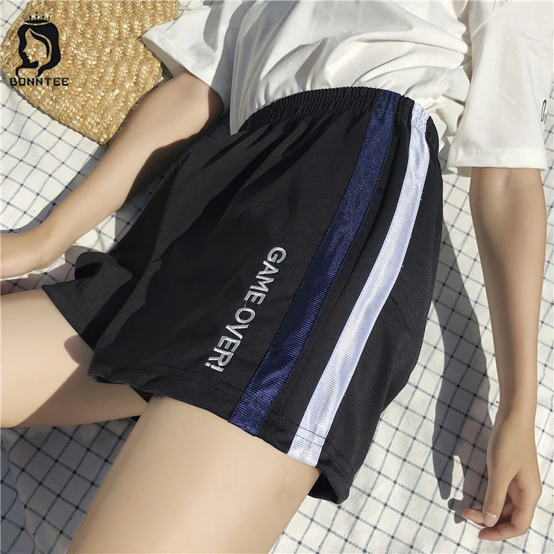 Shorts Casual Loose Letter Embroidery School Students Striped Elastic Waist Fashion Summer Women Short Womens Sweet Breathable photo
