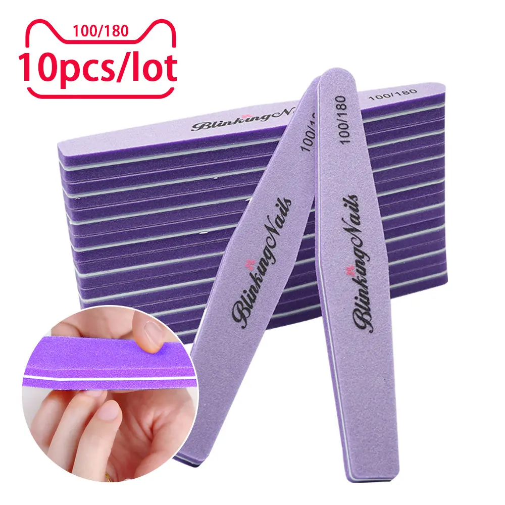 BlinkingNails 10 шт. профессиональная пилка для ногтей 180/100 Губка для полировки ногтей блок слоновой кости пилка для ногтей 100/180 для педикюра 6 цветов на выбор - Цвет: Фиолетовый