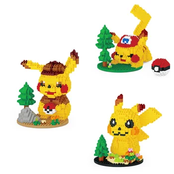 

Lovely Anime figures bricks nintendoes poke monsters ball nanobricks Detective Pikachu scenes micro diamond block toy collection