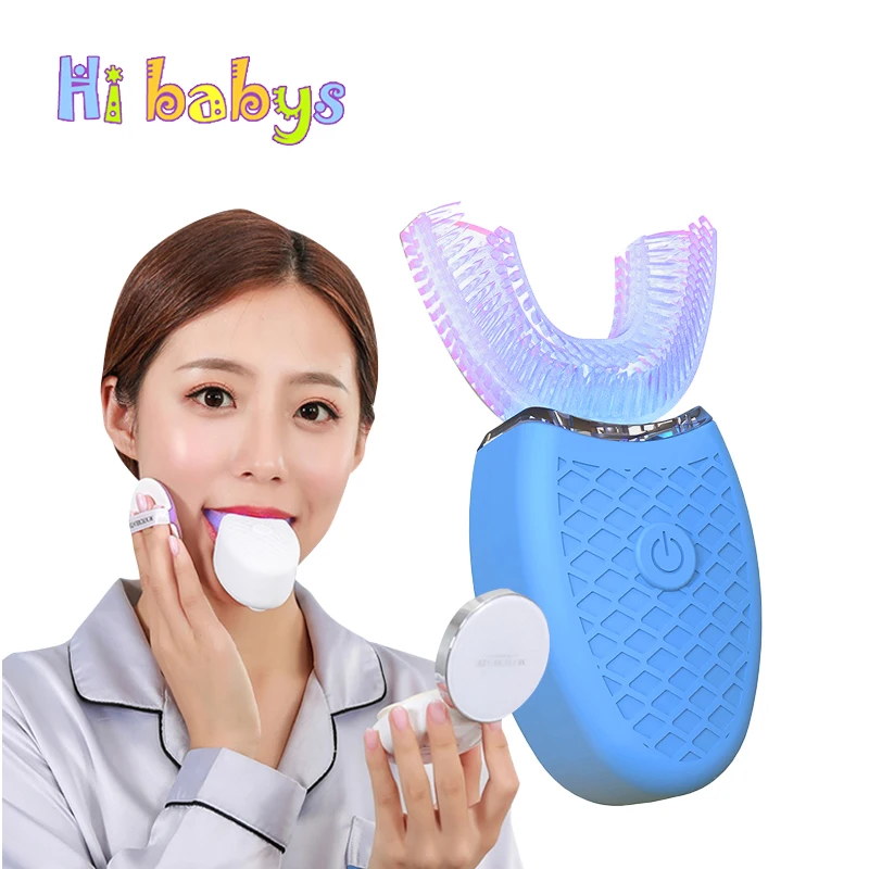 

U Shape Electric Toothbrush Automatic Ultrasonic Wave Toothbrush 360 Degrees Adult Waterproof Whitening Blue Light Toothbrush
