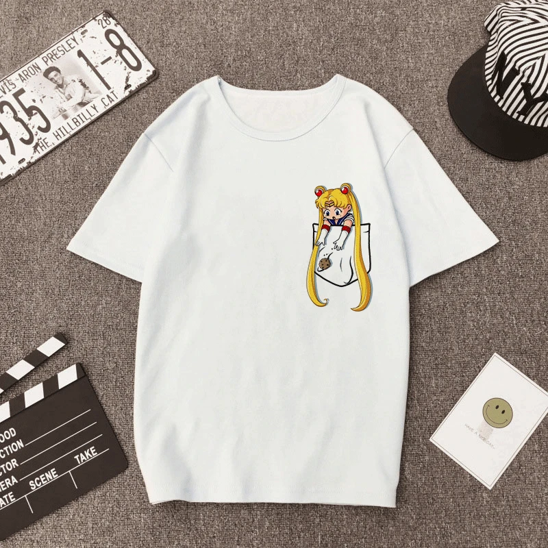 Сейлор Мун Лето Новая модная футболка Harajuku короткий рукав Забавный Ulzzang футболка большой глаз девушка футболка мультфильм женские топы тройники - Цвет: 2857