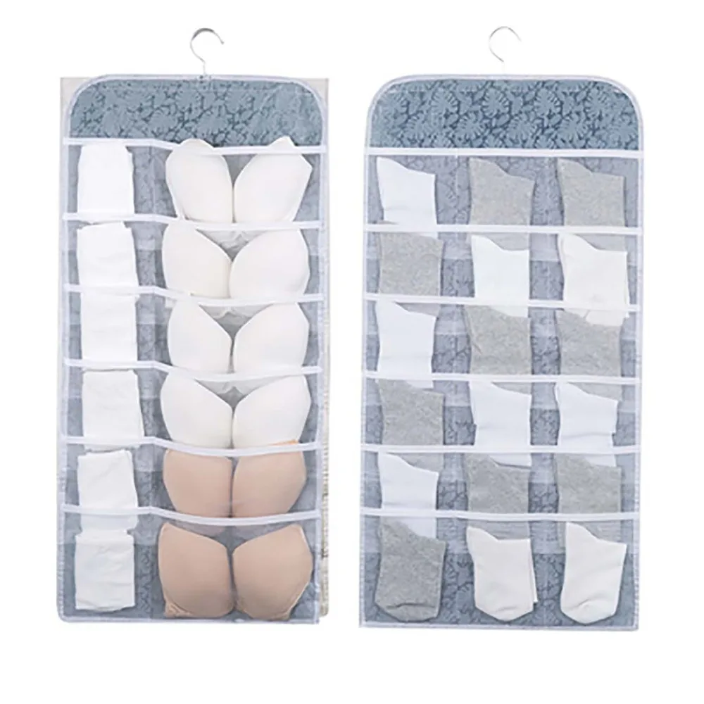 Double Side 30 Grids Hanging Underwear Panties Socks Storage Bag Non-woven Wall Mobile Phone Hanging Pocket Wardrobe Organizer