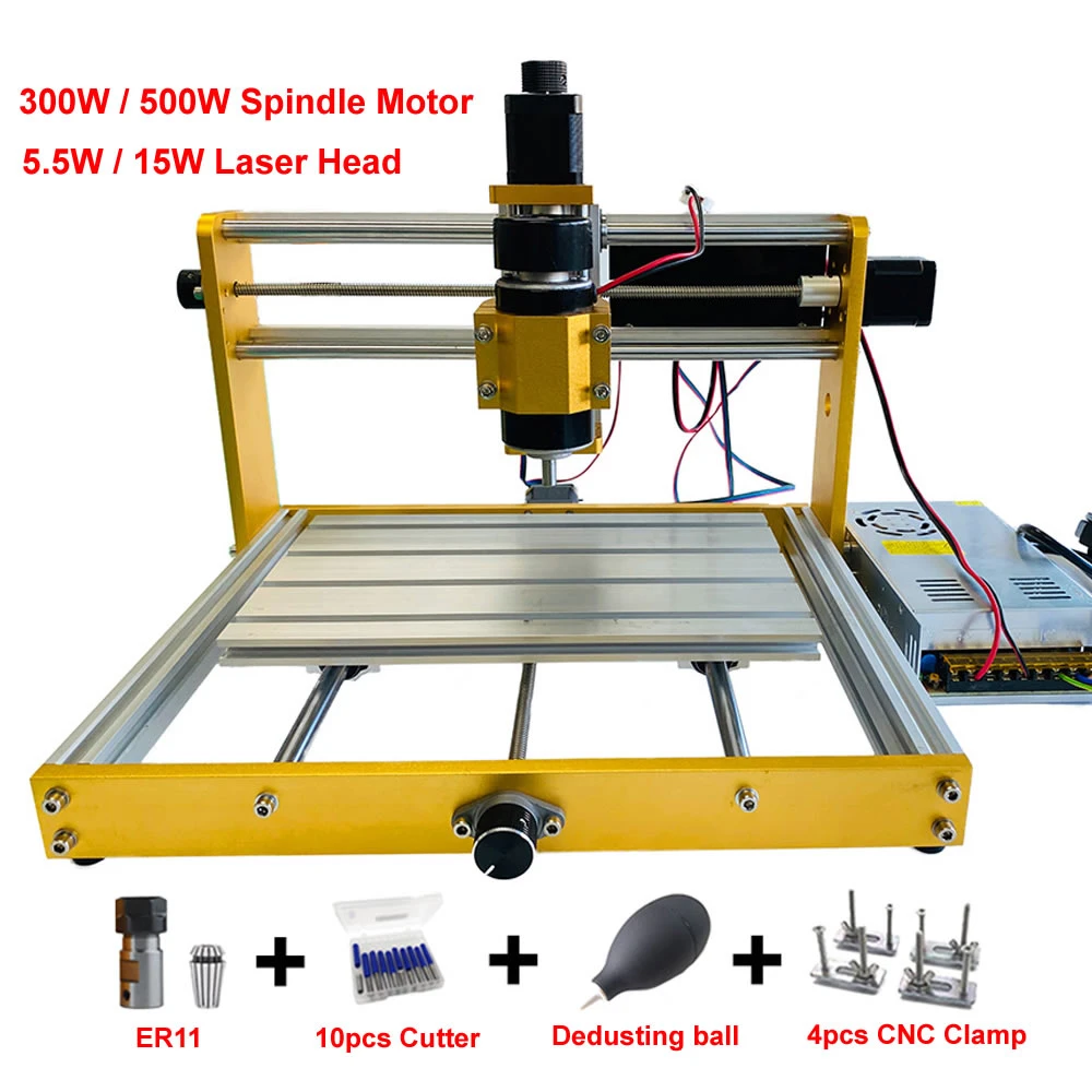 Aluminum Mini Cnc Router 3018 Laser Engraving Machine 3018 Plus 300w 500w Spindle 5.5w 15w Laser