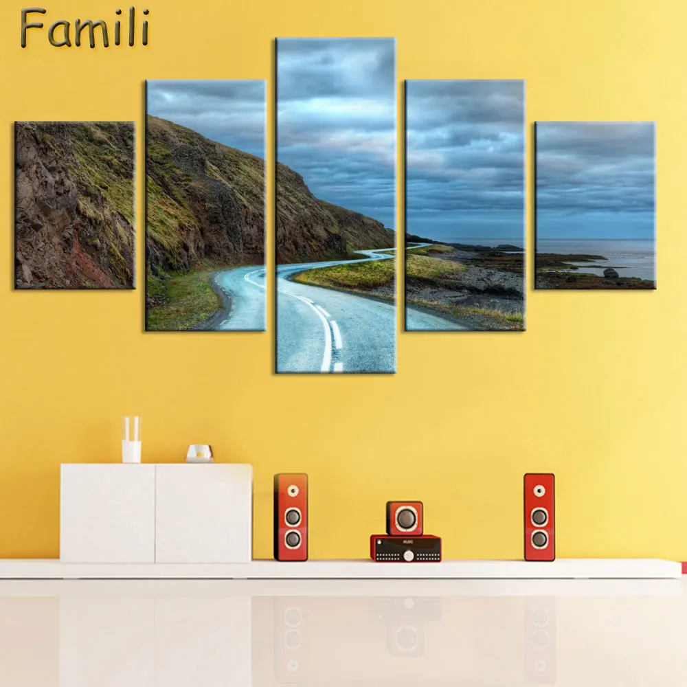 

Canvas Wall Art Poster Home Decor Living Room 5 Pieces European Sunset Highway Cityscape Paintings HD Prints Pictures Framework