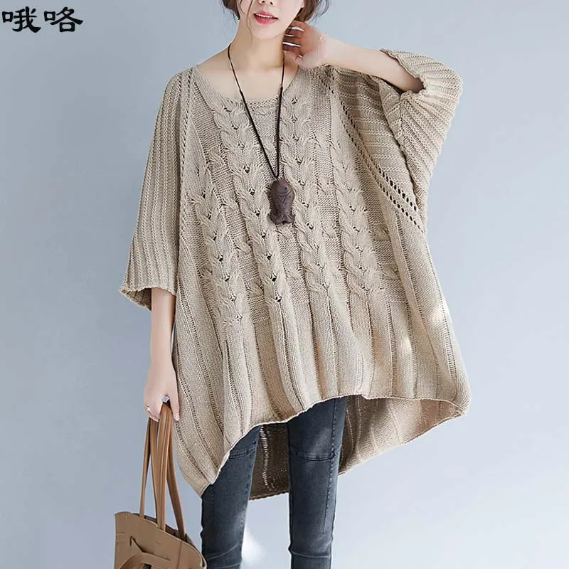 

Women Winter Sweaters Oversize Loose Vintage Large Size Pullover Tops 2020 Autumn Winter New Plus Size Batwing Knitted Sweater