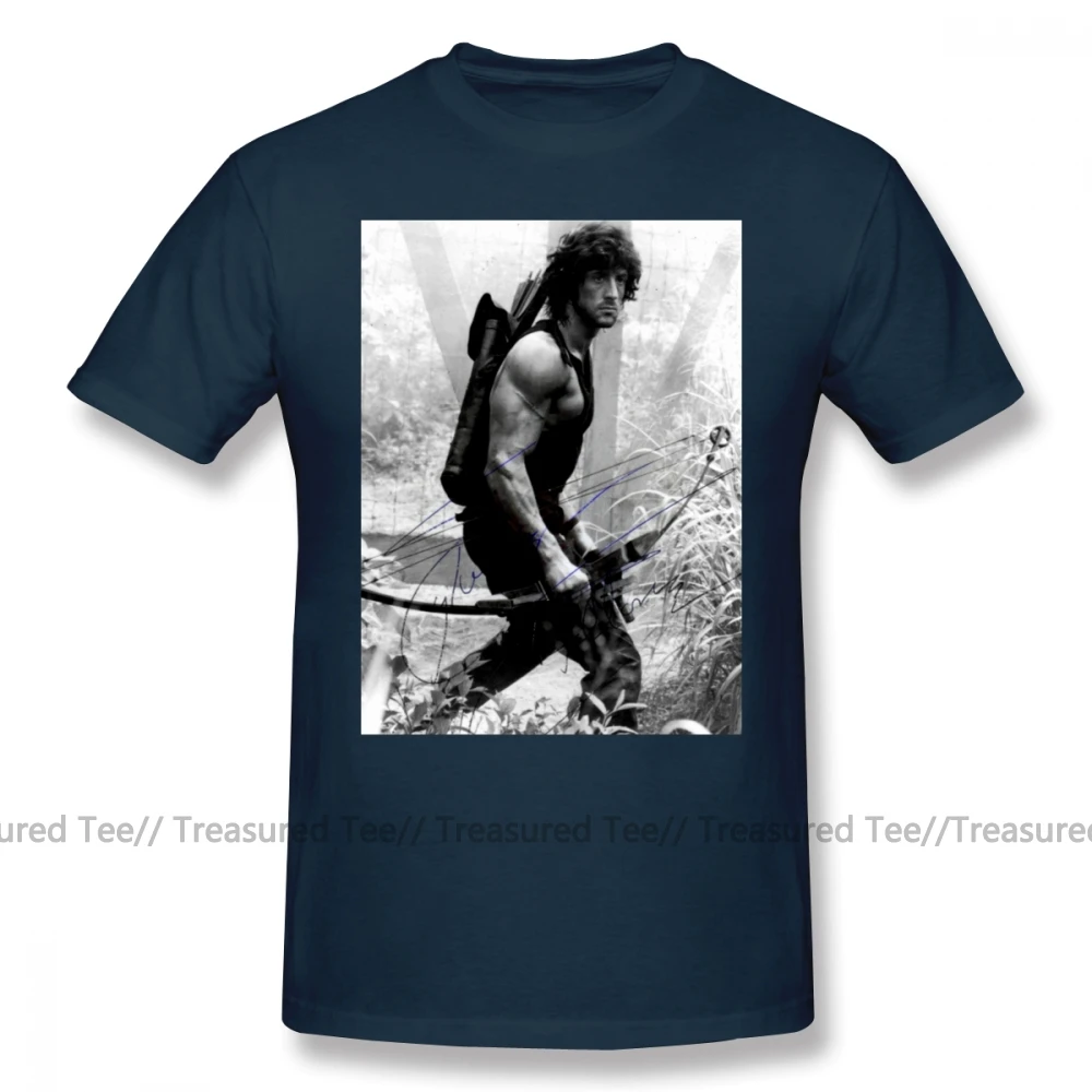 Rambo T Shirt Rambo Stallone Autographed Photo Bu FW 1980 S T-Shirt Cotton Men Tee Shirt Print Cute Plus size Streetwear Tshirt - Цвет: Navy Blue