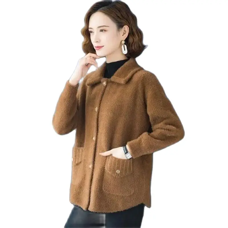 Autumn Winter Mother Wear 2022 Imitation Mink Coat Medium-Sized Middle-Aged ElderlyThickened Woolen Top Women Commut