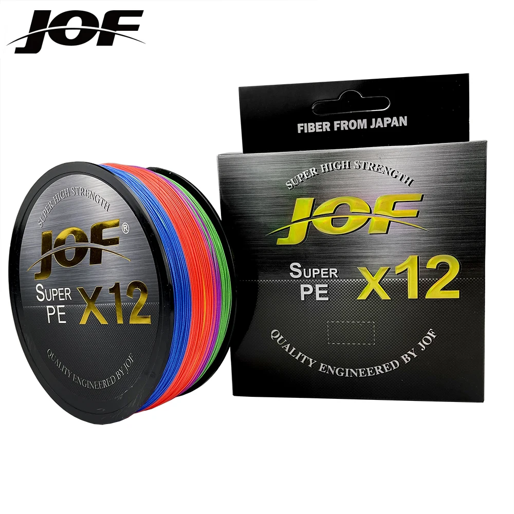 JOF 12 Strands Braid PE Fishing Line 300M 500M 100M Strong Abrasion Resistance Multifilament Fishing Line 6