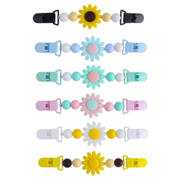 

Baby Pacifier Clips Sunflower Pacifier Chain with Silicone Beads Infant Teething Chew Toys Baby Dummy Clips