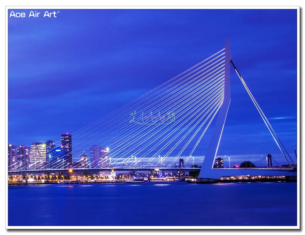 Europe Landscape 5d DIY Diamond Painting Netherlands Scenery Mosaic Embroidery Erasmus Bridge in Rotterdam for Room Decoration 