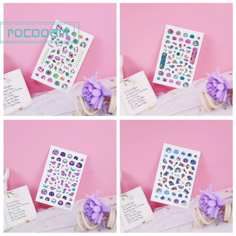 Rocooart beauty, мультипликационный рисунок, детские наклейки для ногтей, клей, сделай сам, искусство для ногтей, тату, временно, наклейки для ногтей, Декор