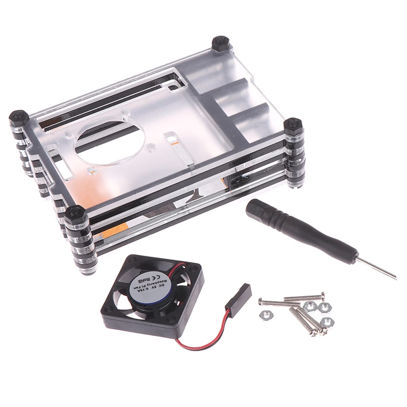 

9-Layer Acrylic Two-color Case With Cooling Fan For Raspberry Pi 4