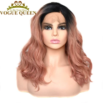 

Vogue Queen Two Tone Ombre Orange Pink Loose Curly Synthetic Lace Front Wig High Density For Women