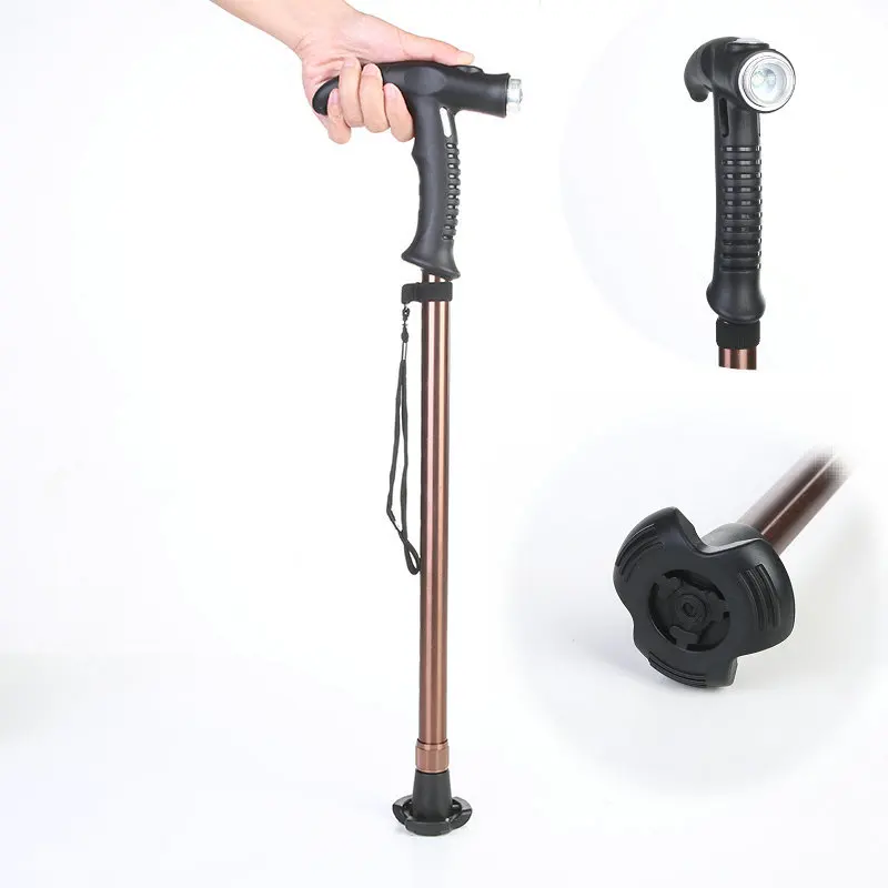 

New Style Rechargeable Light Included Outdoor Aluminium Alloy Alpenstock Hiking Travel Walking Stick Wand Walking Stick for the