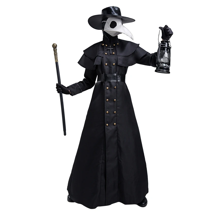 

Plague Doctor Robe Steampunk Medieval Halloween Costume for Women Adult Grim Reaper Gothic Christ Cross Witch Cosplay Beak Mask