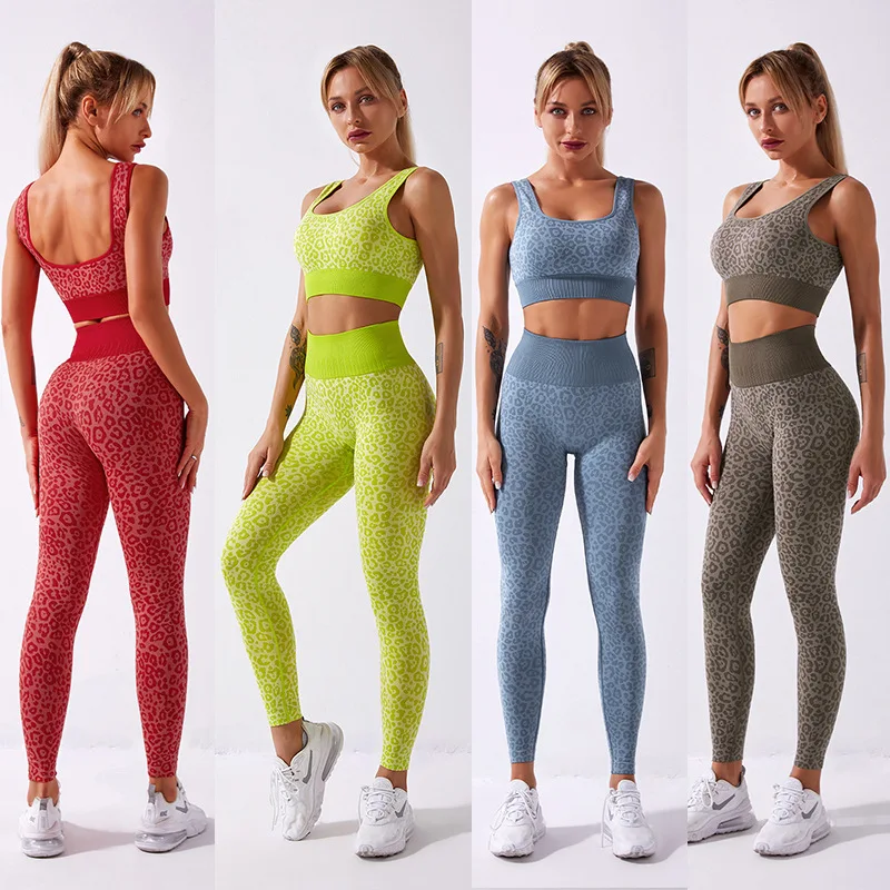 

Women Leopard Fitness Suits High Waist Seamless Pants Push-up Sports Bra Jogging Outfits Workout Tracksuits Sport Yoga Set