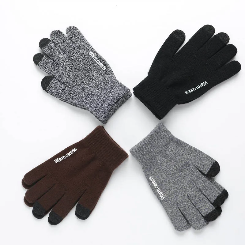 Модные вязаные перчатки с сенсорным экраном унисекс осень-зима теплые парные модели шерсть плюс бархатные Нескользящие перчатки