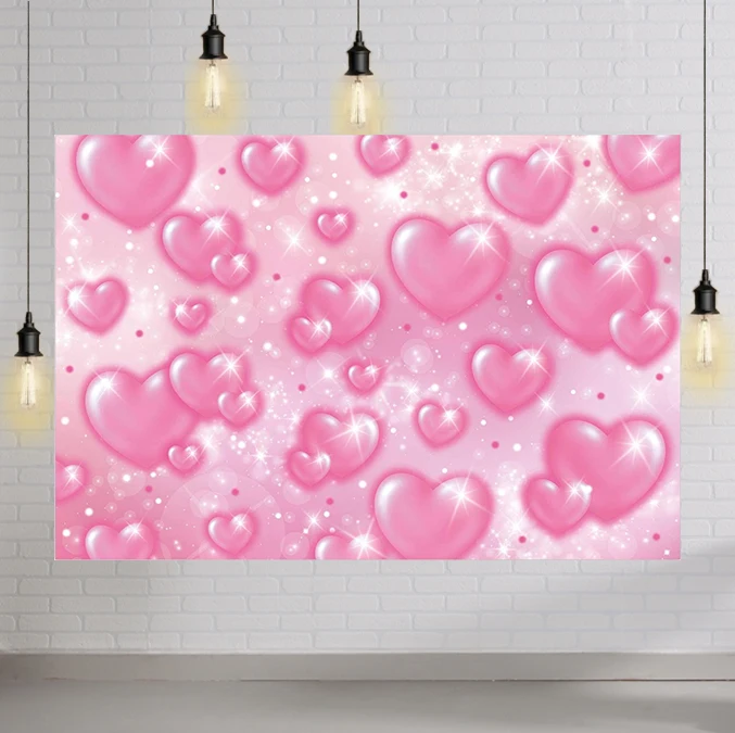 Early 2000s Photography Backdrop Pink Hearts Romantic Valentines Day Background Baby Shower Birthday Girl Party Banner Decor | Электроника