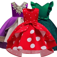 Новогодний платье в горошек для девочек, детские платья для девочек; костюм для девочек элегантное праздничное платье принцессы новогоднее бальное детские платья одежда, 3, 8, 9, 10 лет