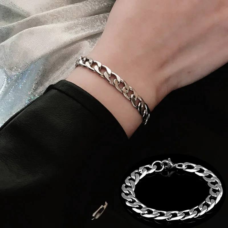 Olowu браслет для мужчин и женщин MiamiCuban звено родия цепи панк хип-хоп ювелирные изделия 9 мм браслеты из нержавеющей стали подарок