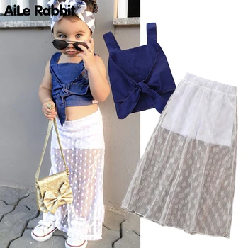 

Girls' Clothes Set Suspenders Lace Dress Denim Set Girls Outfits Roupas Infantil Menino Костюм Для Девочки