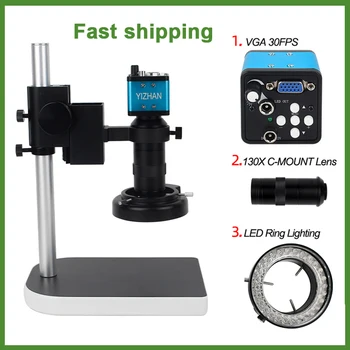 

1080P 2MP HDMI VGA Digital Microscope Video Industrial 130X C mount Lens 56 LED Ring Light Stand PCB Repair Microscope + Camera