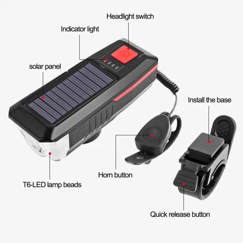 Bike Bicycle Light USB Rechargeable Rear Light LED Headlight Bike Lamp Waterproof Solar Charging Bicycle Light