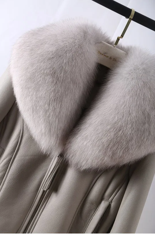 new winter jacket real fur coat Whole skin fox fur collar Genuine Leather Lamb fur fur coat woman's clothing short coat