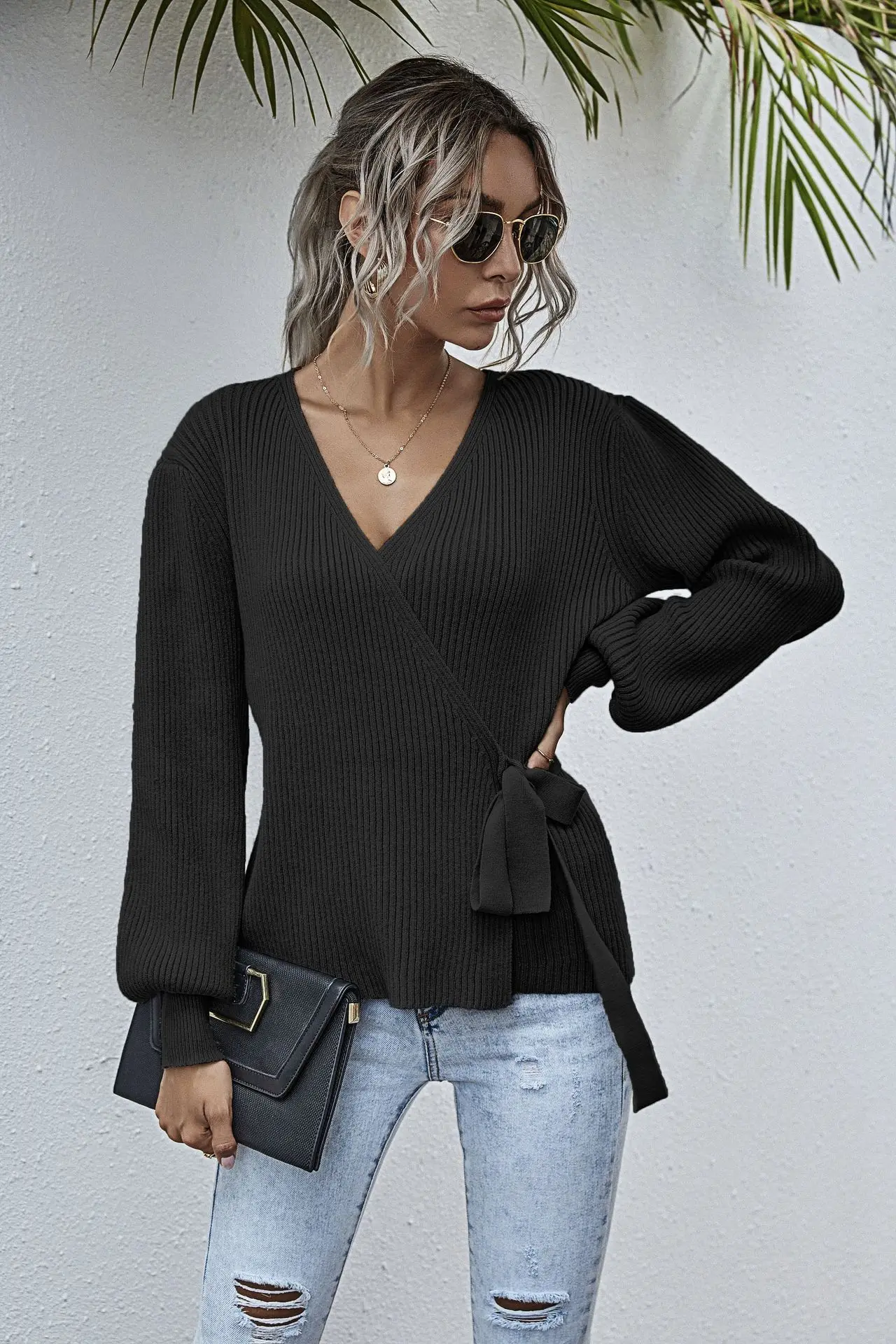 120134亚马逊爆款腰带裹胸针织衫