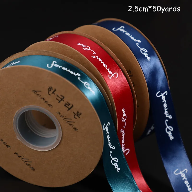 

2.5cm Eternal Love English Ribbon Gift Wedding Baking Flowers DIY Silk Ribbon Packaging Materials