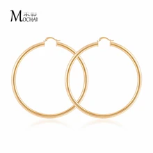 Classic Simple Gold Color Round Smooth Circle Hoop Earrings for Women Jewelry 60mm Factory Price ZK40
